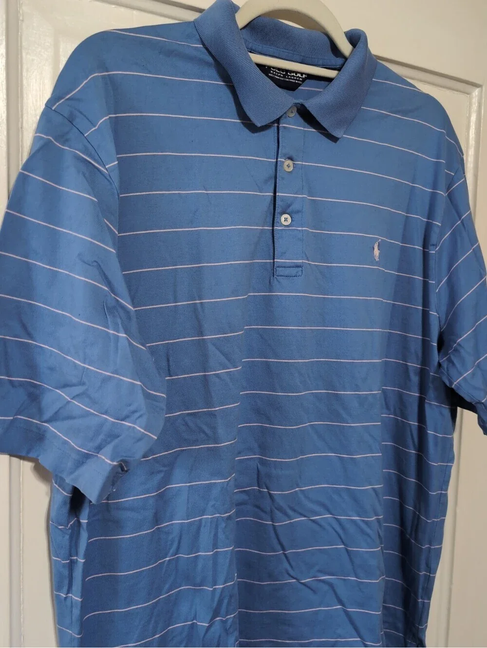 Ralph Lauren Polo Golf Short Sleeve Pima Cotton Shirt Blue Striped Men L(1436)C